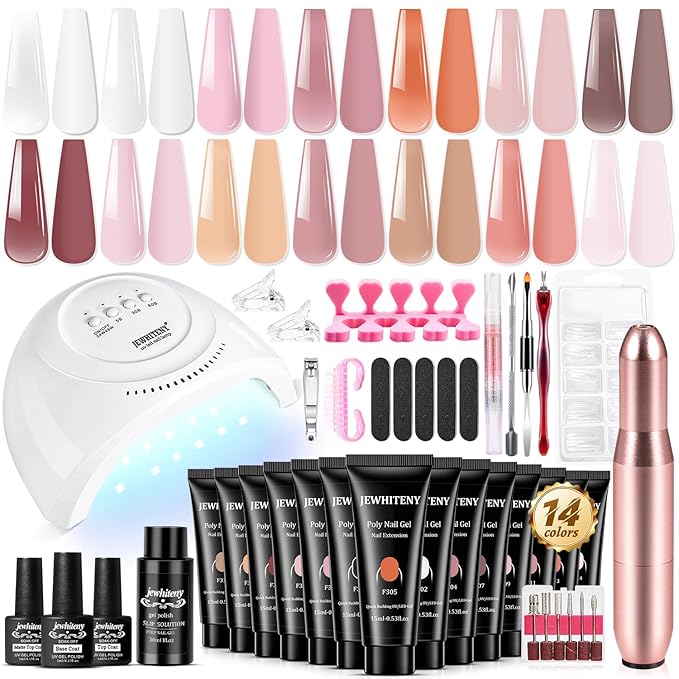 JEWHITENY 14 pcs Poly Gel Nail Extension Kit With Drill Machine U V Nail Light ALL In One Polygel Starter Kit-Velvo Beauty