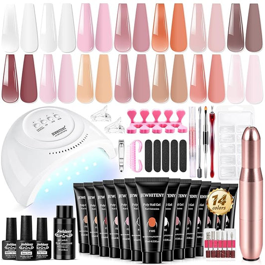 JEWHITENY 14 pcs Poly Gel Nail Extension Kit With Drill Machine U V Nail Light ALL In One Polygel Starter Kit-Velvo Beauty