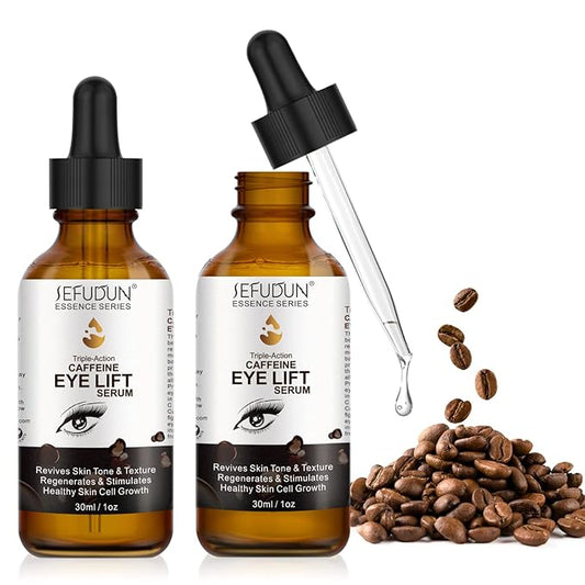 2 PCS Caffeine Eye Serum - Eye Cream for Dark Circles and Puffiness, with EGCG, Ascorbic Acid, Collagen, Caffeine Eye Lift Serum Reduces Under Eye Bags Wrinkles and Fine Lines- 2 oz/60 ml-Velvo Beauty