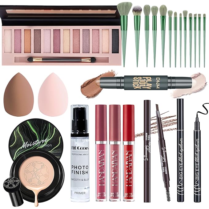 Makeup Set Kit for Women Full Kit, Makeup Present for Girl Women Teen, Matte Eyeshadow CC Cream Foundation Face Primer Brush Set Sponges, Lip Glosses Counter Stick Eyeliner-Velvo Beauty