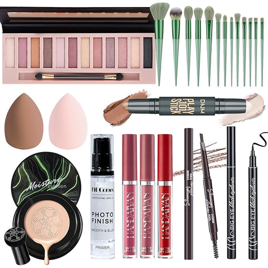Makeup Set Kit for Women Full Kit, Makeup Present for Girl Women Teen, Matte Eyeshadow CC Cream Foundation Face Primer Brush Set Sponges, Lip Glosses Counter Stick Eyeliner-Velvo Beauty
