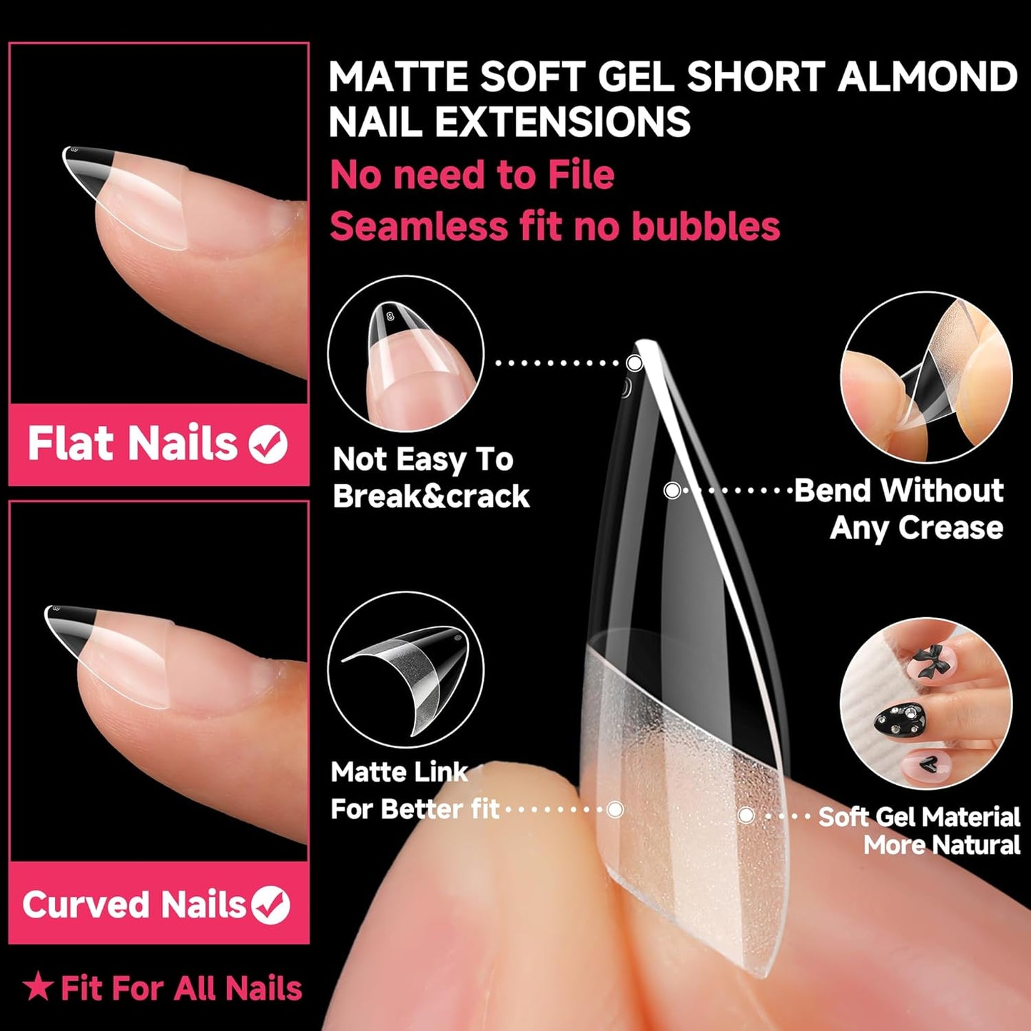 UNA GELLA Short Almond Gel Nail Tips: Half Cover 504PCS Extra Short Fake Nail Tips Almond Shape 12sizes Pre Etched Salon Quality Soft Acrylic Press On Nails for Home Nails Extension-Velvo Beauty