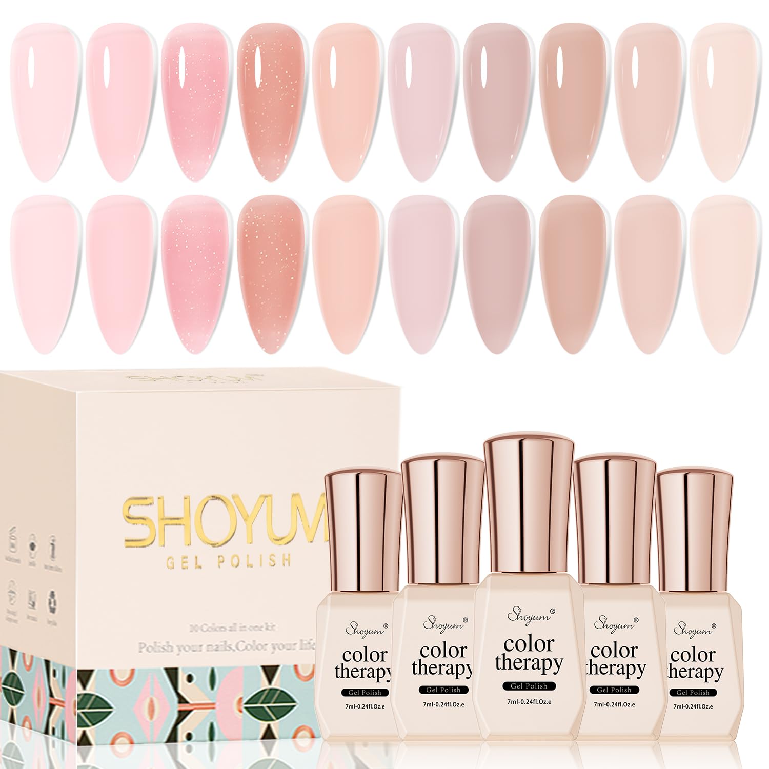 Jelly Pink Gel Nail Polish Set of 10 Colors Nude Gel Polish Kit UV LED Soak Off Nail Polish Gel Home DIY Manicure Nail Art Salon Varnish-Velvo Beauty