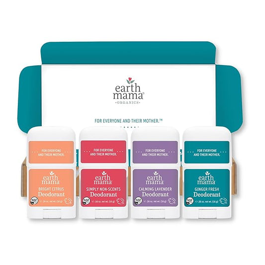 Earth Mama Mini Deodorant Travel Set | Safe for Sensitive Skin, Pregnancy and Breastfeeding, Contains Organic Calendula with No Fragrance Chemicals, No Baking Soda or Aluminum (4-Pack)-Velvo Beauty