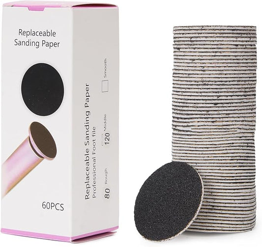 60pcs Replaceable Sandpaper Refill Discs for Electric Foot Callus Remover Hard Dry Dead Skin Remova(120 Grit 30pcs and 80 Grit 30pcs)-Velvo Beauty