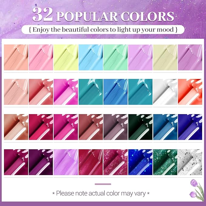 JODSONE 32+4 Pcs Gel Nail Polish Kit Soak Off Gel Polish Set Glitter Gel Nail Kit Nail Art Salon DIY at Home Manicure Kit-Velvo Beauty
