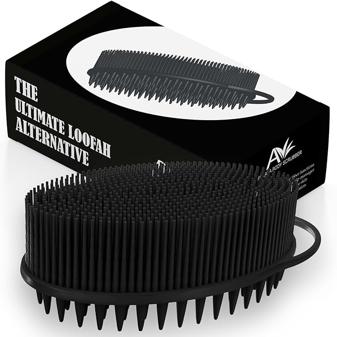 Avilana Silicone Body Scrubber – Gentle Shower Brush & Loofah Alternative- Food Grade & Lab Tested – Fast-Drying, Hygienic, BPA-Free Silicone Body Gentle Exfoliator (Black, Scalp)-Velvo Beauty
