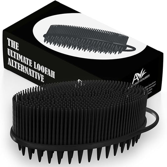 Avilana Silicone Body Scrubber – Gentle Shower Brush & Loofah Alternative- Food Grade & Lab Tested – Fast-Drying, Hygienic, BPA-Free Silicone Body Gentle Exfoliator (Black, Scalp)-Velvo Beauty
