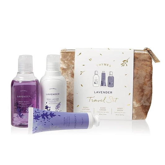 Thymes Travel Set and Beauty Bag - Contains Body Wash, Body Lotion & Hand Cream - Lavender-Velvo Beauty