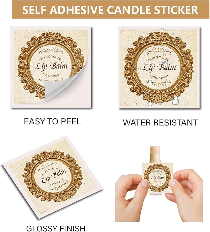 CRASPIRE 80Pcs 8 Styles Lip Balm Sticker Retro Photo Frame Self-Adhesive Homemade Lip Balm Labels Vintage Square DIY Label Stickers for Lip Balm Containers Cosmetics Lipsticks-Velvo Beauty