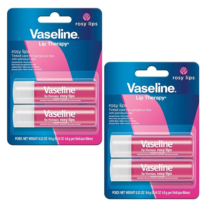 Vaseline Lip Therapy Care Rosy, Fast-Acting Nourishment, Ideal for Chapped, Dry, Cracked, or Damaged Lips, Lip Balm, 2-Pack of 2, 0.16 Oz Each, 4 Lip Balms-Velvo Beauty
