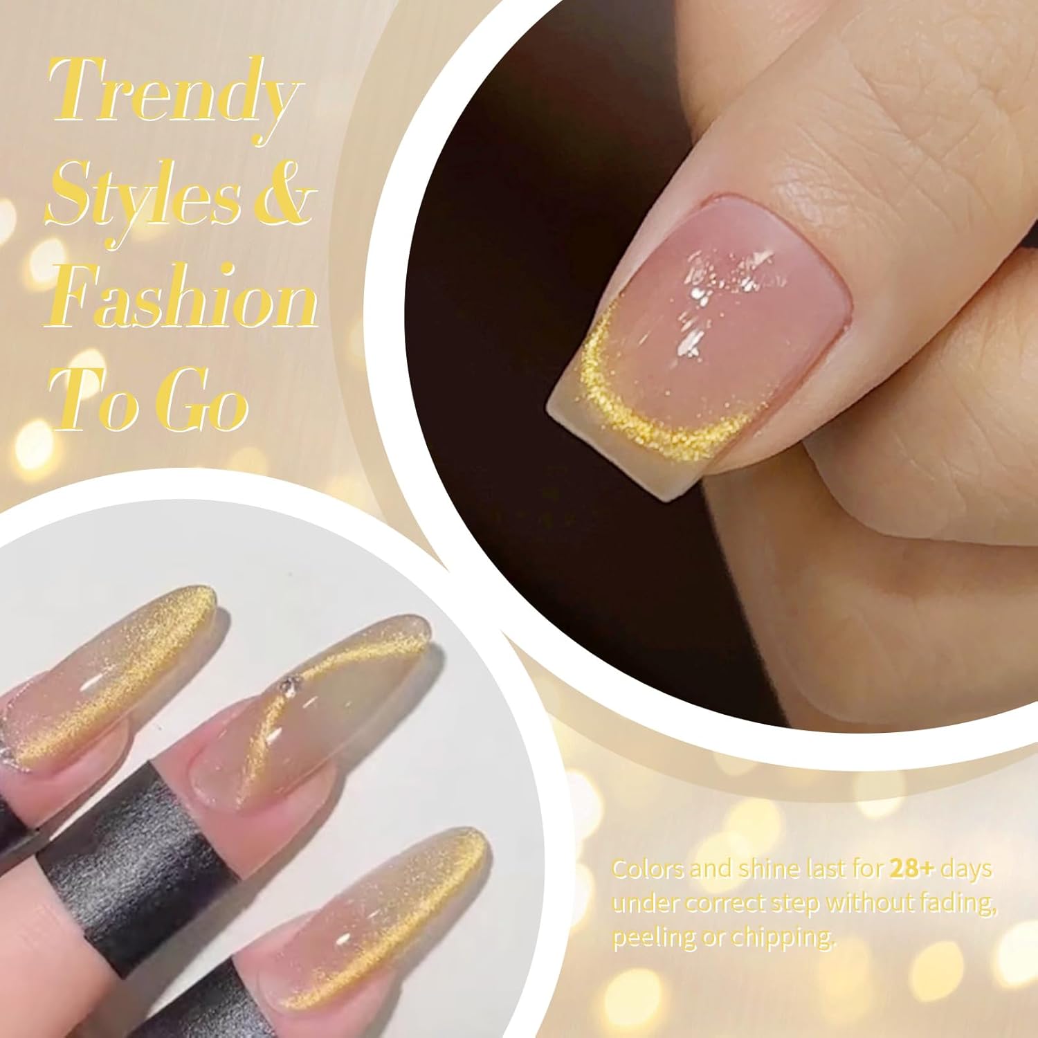 BORN PRETTY Cat Magnetic Eye Gel Nail Polish, Golden Ribbon Cat Magnetic Gel Nail Polish Magnetic Nail Polish for Nail Art Manicure Salon DIY at Home 15ML-Velvo Beauty