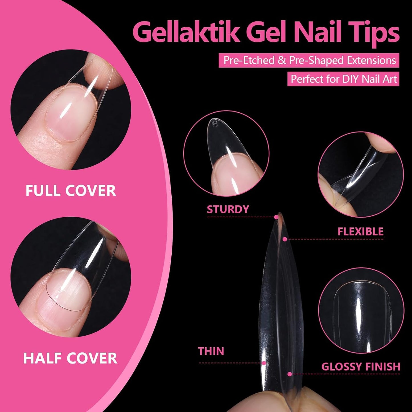 Medium Almond Nail Tips 500PCS, Clear Acrylic Full Cover Gel Press on Nail Tips for DIY, 10 Sizes Pre-Shaped False Nails with Glossy Finish, Professional Manicure Kit & Easy Application-Velvo Beauty