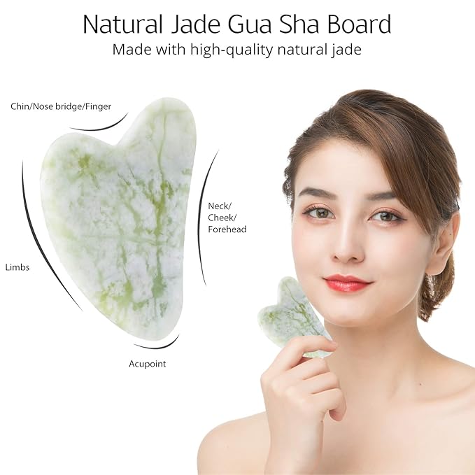 BAIMEI Jade Roller & Gua Sha Set Face Roller and Gua Sha Facial Tools for Skin Care Routine and Puffiness, Self Care Gift for Men Women - Light Green-Velvo Beauty