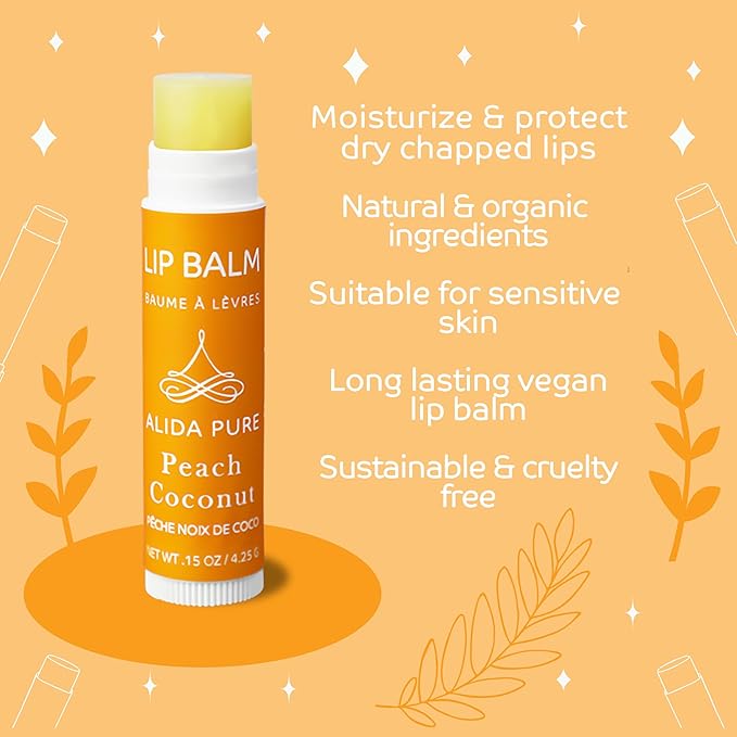 Peach Coconut Lip Balm Collection, Vegan Lip Balm Set, Lip Balm, Beeswax Free, with Avocado Oil, Organic Jojoba Oil, and Vitamin E, Natural Moisturizer for Dry, Chapped Lips, 3 Tube Set-Velvo Beauty