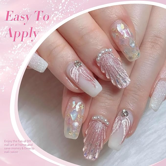 Born Pretty Pearl Gel Nail Polish Aurora Iridescent Glitter Shimmer Mermaid Pearl Gel Polish Drawing Gel Nail Polish Shell Swirl Thread Effect Nail Gel Soak Off Led Summer DIY Gift 6PCS-Velvo Beauty