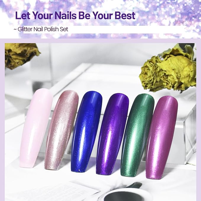 10ml 6 Colors Nail Polish Set Dark Green Pink Glitter Deep Blue Series Nail Polish Gifts for Women-Velvo Beauty