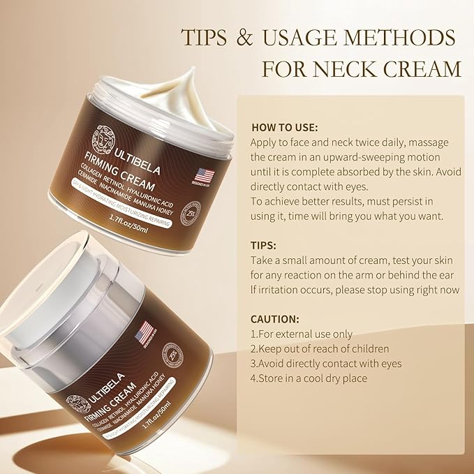 Tighten and Lift Neck Cream, Deep Hydration Neck Firming Cream with Retinol, Collagen & Honey Anti-Aging & Wrinkle Moisturizer for Face, Neck & Décolleté Women & Men 1.7 Fl Oz-Velvo Beauty