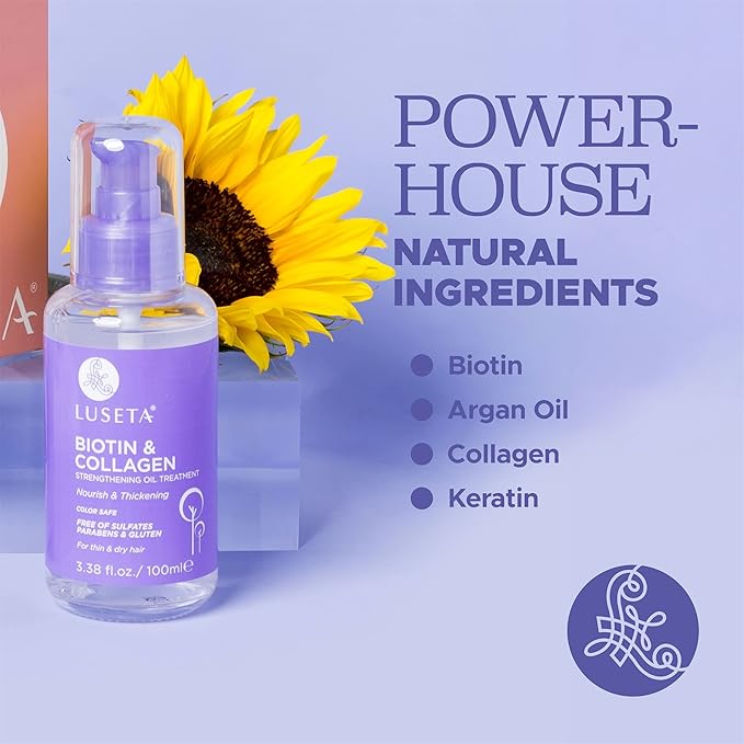 L LUSETA Biotin Hair Growth Serum with Collagen, Hair Oil for Thin and Damage Hair Growth Oil, Biotin growth serum for Frizzy & Damaged hair, Thickening and Healthier Scalp for Men & Women 3.38 Fl Oz-Velvo Beauty