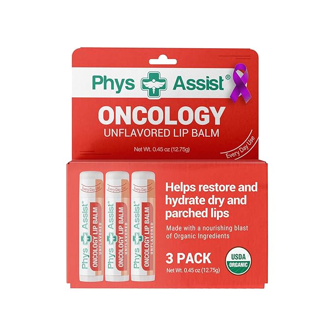 PhysAssist Oncology Lip Balm USDA Organic Unflavored Moisturize, Hydrate & Protect Dry parched lips during Chemo or Radio USDA Organic. 3 Pack-Velvo Beauty
