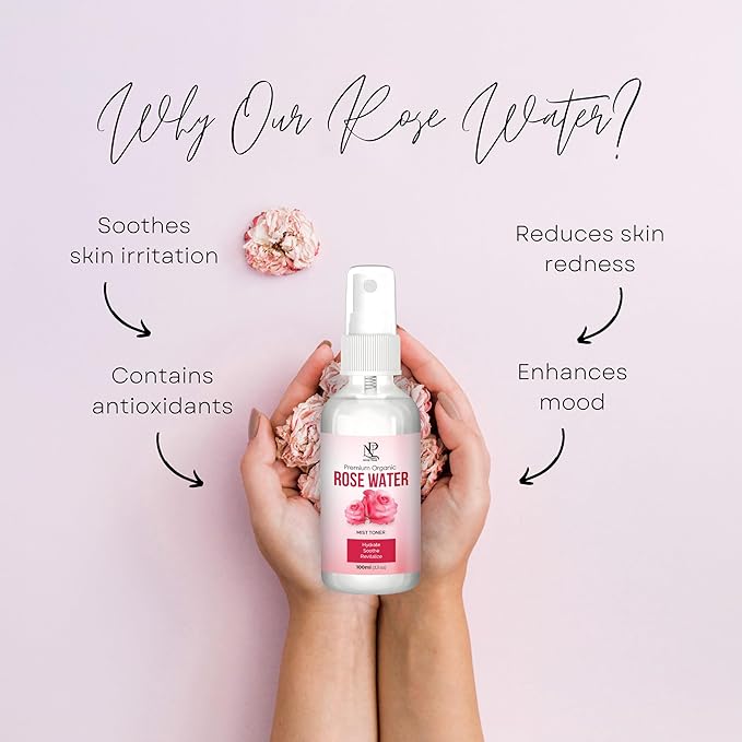 Rose Water 100ml, Refreshing Facial Mist for All Glowing Skin and Hair Types (Pack of 1)-Velvo Beauty