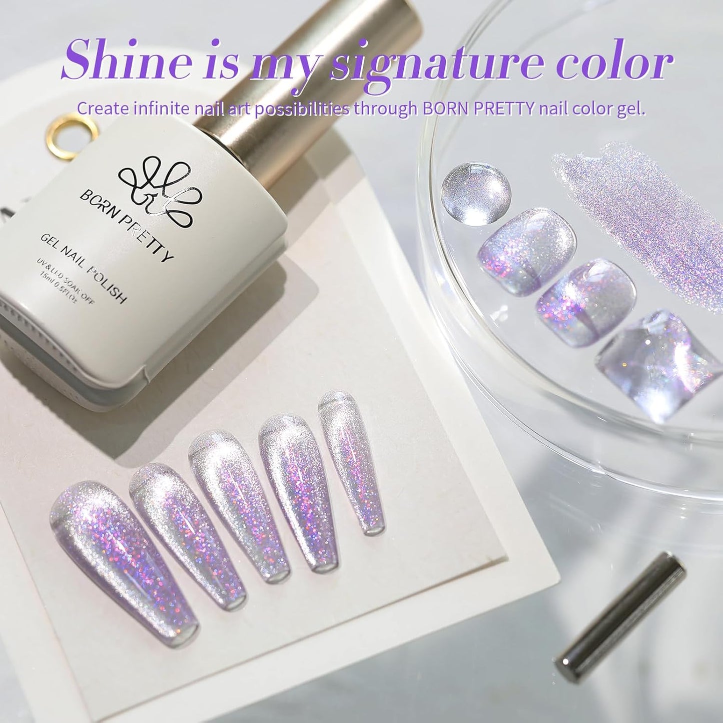 Born Pretty Auroras Cat Magnetic Eye Gel Nail Polish Mermaid Glitter Shimmer Magnetic Gel Polish 15ML-Velvo Beauty