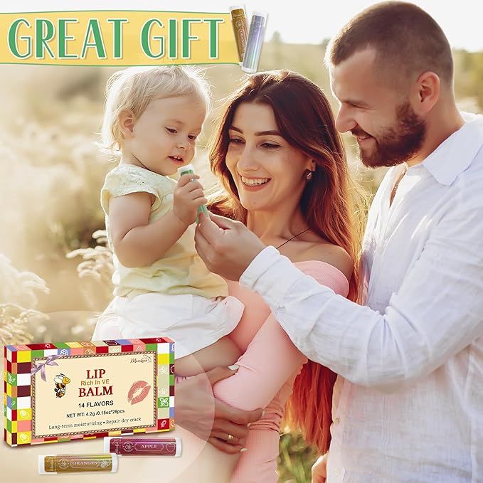 28 Pack Lip Balm,Natural Lip Balm Bulk with Vitamin E and Coconut Oil,14 Flavored Lip Balm Set, Lip Care Product, Moisturizing & Soothing Chapped Lips,Bulk Gifts for Women Party Favors-Velvo Beauty