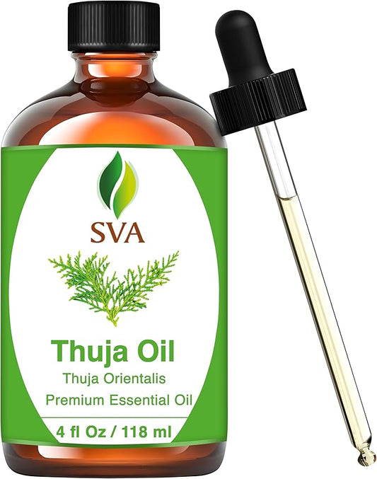 SVA Thuja Essential Oil – 4 Fl Oz – 100% Natural Thuja Oil - for Diffuser, Hair Care, Face, Skin Care, Aromatherapy, Scalp and Body Massage, Soap and Candle Making – with Dropper-Velvo Beauty