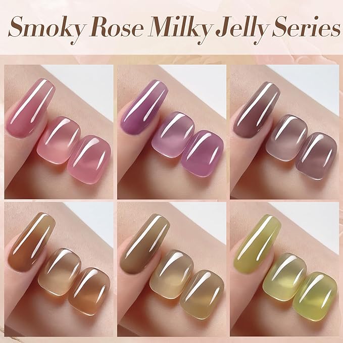 Born Pretty Jelly Gel Nail Polish Milky Jelly Translucent Gel Polish Sheer Red Purple Brown Grey Green Nail Art Varnish Manicure 6PCS-Velvo Beauty