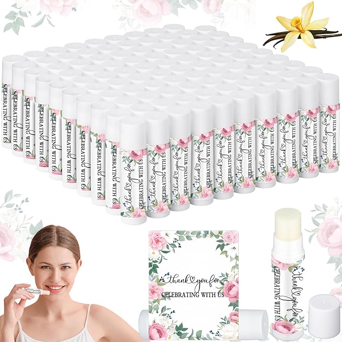 Dunzy 100 Pack Hello Fall Thanksgiving Party Gifts Bulk Lip Balms Favors Employee Appreciation Gifts Thank You Gifts Team Inspirational Gifts for Women Men Coworkers Satff Teachers(Pink Rose)-Velvo Beauty
