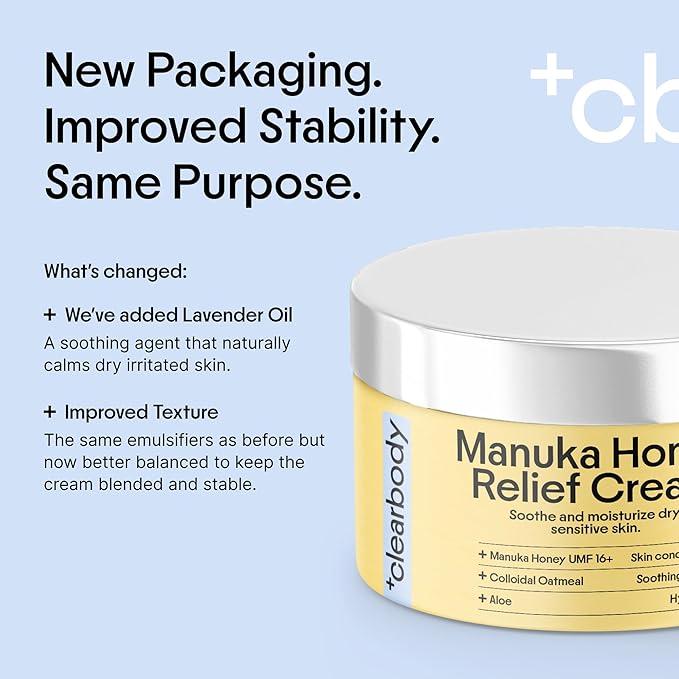 Clearbody Manuka Honey Eczema Cream – Organic Eczema Honey & Collodial Oatmeal Moisturizer for Soothing, eczema, Dry & Itchy Skin – Face & Body Lotion - Plant-Based Formula (2oz)-Velvo Beauty