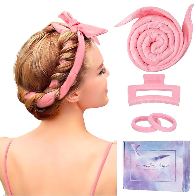 Upgraded 60" Extra Long Soft Heatless Hair Curlers to Sleep In, No Heat Hair Rollers (Pink)-Velvo Beauty