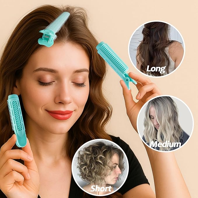 4PCS Volumizing Hair Clips for Root Lift & Volume - Instant Bangs Roller Clips for Effortless Curls & Lift - Velcro Rollers For Hair - Hair Rollers For Women - Cyan-Velvo Beauty