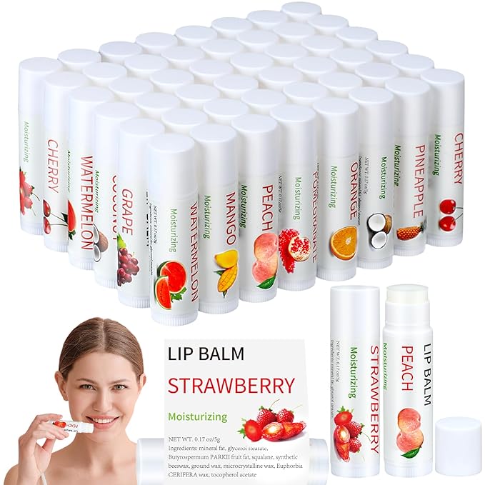 50 Pcs Fruit Flavors Lip Balm Gifts Bulk Small Thank You Gifts for Coworkers Guests Staff Customers Women Adults Wedding Bridal Baby Shower Favors Supplies Souvenirs-Velvo Beauty