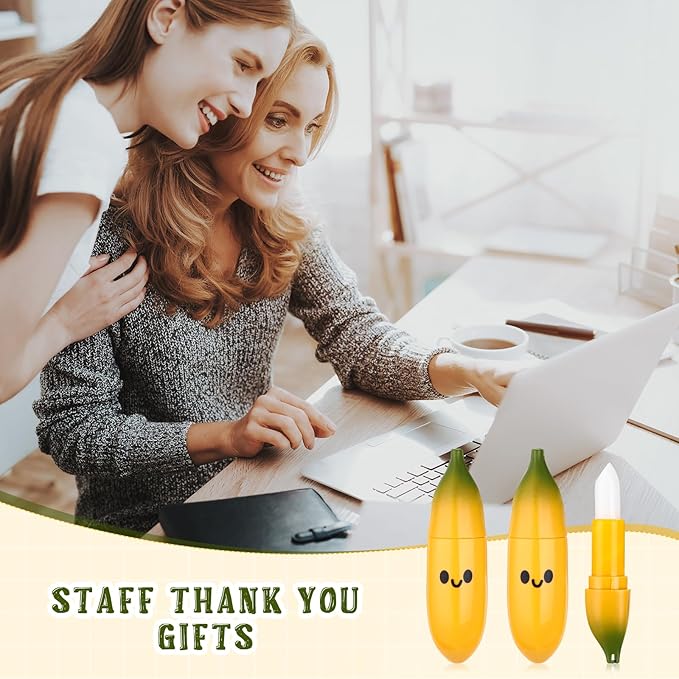 50 Pcs Employee Appreciation Gifts Bulk Banana Lip Balms Staff Appreciation Gift Bulk Lip Balm Gift Set Thank You Gift Lip Care Cream for Coworker Teacher Nurse Women Friend Baby Shower Favors-Velvo Beauty