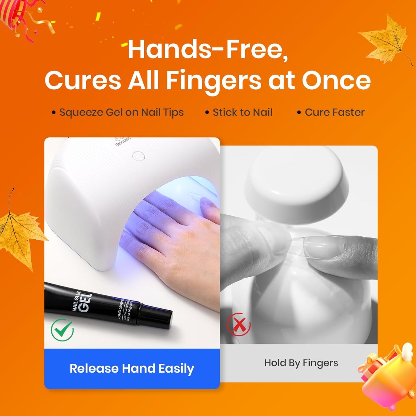 Beetles 2Pcs*20g Solid Nail Glue Gel, Tipex Soft Nail Tips Glue Super Strong for Acrylic Nails Extension Fake Nails Press On Nails, Fall Halloween Nails, U V Light Required-Velvo Beauty