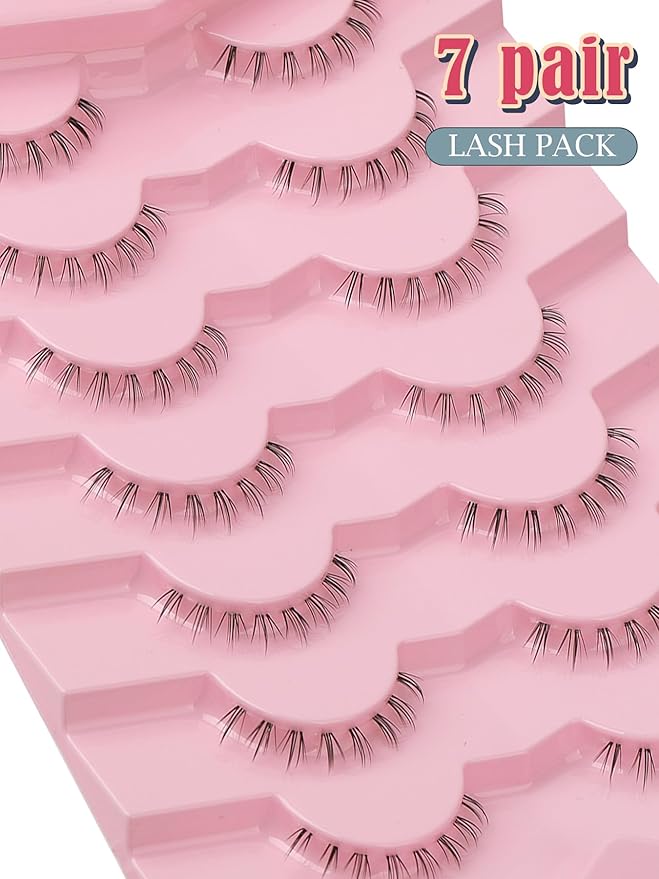 Lashes Natural Bottom Lashes 8mm Lower False Eyelashes Natural Look Strip Lashes Extention Wispy Bottom Eyelashes Fake Lashes Pack 7 Pairs-Velvo Beauty