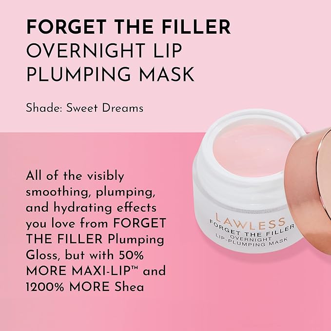 LAWLESS Forget the Filler Lip Mask - Sweet Dreams - Premium Overnight Lip Plumping Treatment with Natural Ingredients Designed to Plump, Hydrate, and Smooth Lips - 0.28 oz-Velvo Beauty