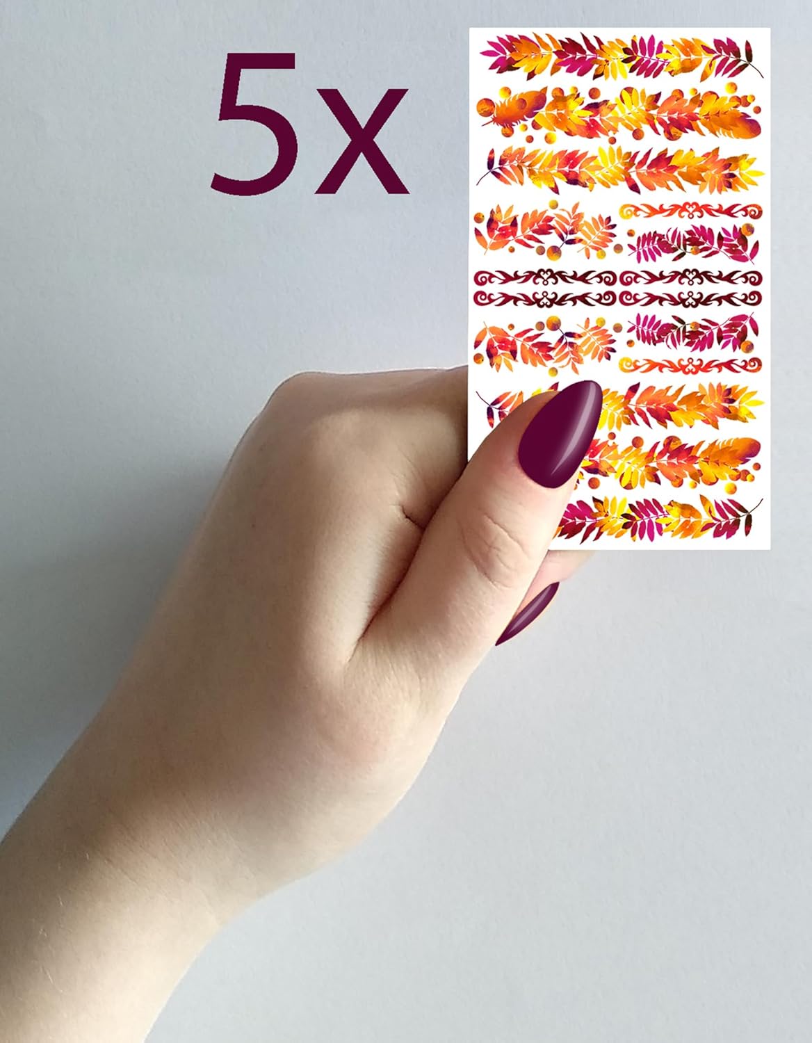 Nail Stickers Decals (5 Sheets) FLONZNAIL Autumn Bright Leaves Branches Pattern Strips Vintage Illustration Nail Décor-Velvo Beauty