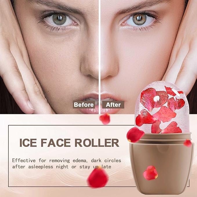 XHJRI Ice Face Roller Massager,Ice Cube Roller for Face, Eyes and Neck Naturally Conditioning and Skin Care,De-Puff Eye Bags,Reduce Migraine Pain,Reusable Massage Silicone Ice Mold (New Coffee)-Velvo Beauty