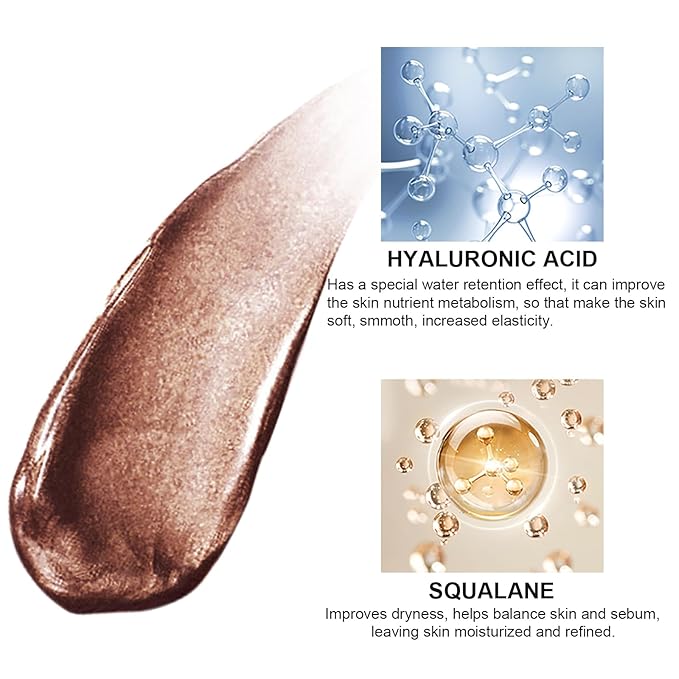 Natural Glow Liquid Filter Makeup, Longwear Face Luminizer, Complexion Booster For Any Part of the Body, Liquid Highlighter with Brush Kit, Infused Hyaluronic Acid, 1.06 fl oz (#08 RICH)-Velvo Beauty