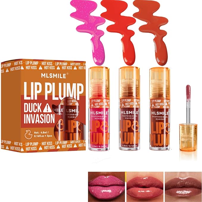 Hydrating Plumping Lip Oil Set, Natural Lip Gloss Plumper with Ginger, Transparent Moisturizing Lip Balm, Tinted Lip Plumper Gloss Make Lips Fuller, Vegan Lip Makeup (Set B, 3Pieces)-Velvo Beauty