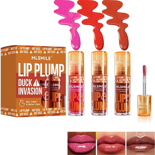 Hydrating Plumping Lip Oil Set, Natural Lip Gloss Plumper with Ginger, Transparent Moisturizing Lip Balm, Tinted Lip Plumper Gloss Make Lips Fuller, Vegan Lip Makeup (Set B, 3Pieces)-Velvo Beauty