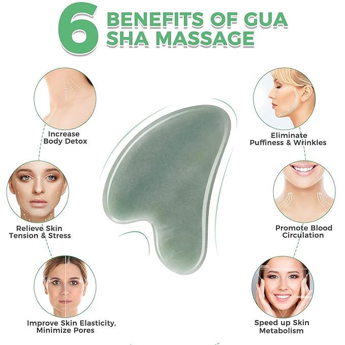 Gua Sha Guasha Facial Tools - Guasha Tool for Face Gua Sha Jade Stone Larbois Gua Sha Scraping Massage Tool for Face and Body SPA Acupuncture Therapy Relieve Muscle Tension Reduce Puffiness (Green)-Velvo Beauty
