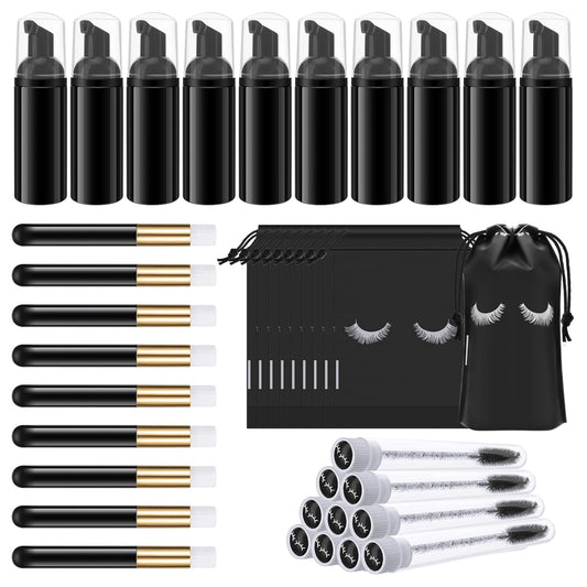 Homicozy 40 Pcs Lash Shampoo Bottle Brushes & Dispensers Set - 10 Pcs Lash Brushes, Tubes & Aftercare Bag for Clients, Women, Girls (Black)-Velvo Beauty