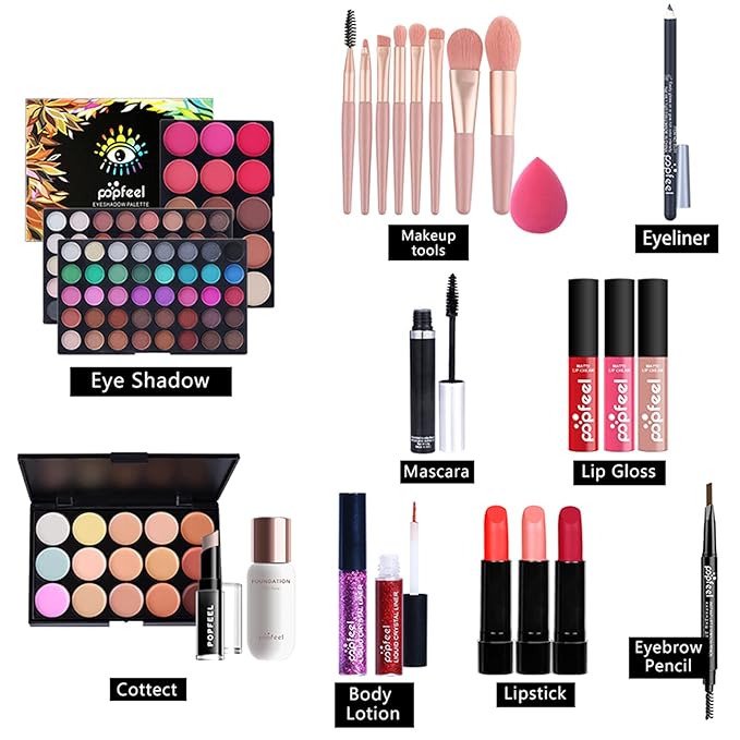 Multi-purpose Makeup Kit All-in-One Makeup Gift Set Colours Mix Eyeshadow Concealer Lip Gloss Pressed Powder and Powder Blusher Cosmetic Makeup Palette Set Kit #097-Velvo Beauty