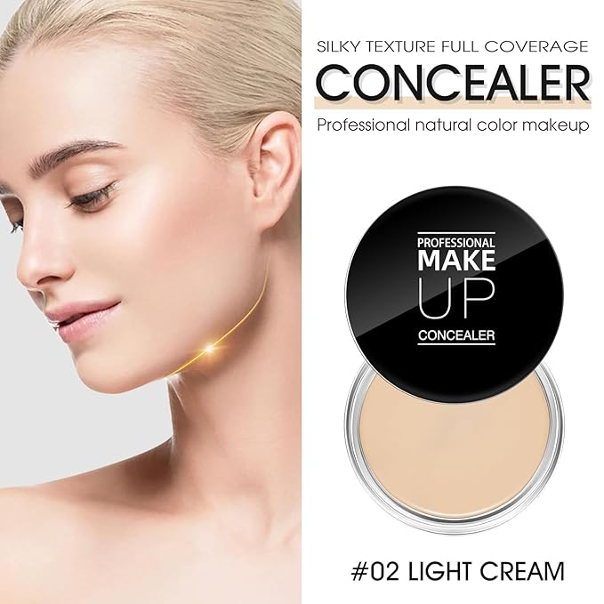 Cream Concealer Full Coverage Makeup, Matte Color Correcting Concealer with Brush, Waterproof, Conceals Blemish, Pores and Spots, Under Eye Makeup Concealer for Dark Circles (#02 LIGHT CREAM)-Velvo Beauty