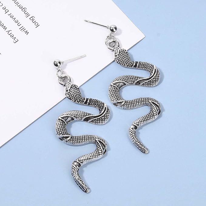 Punk Snake Earrings Silver Snake Dangle Earrings Serpent Drop Earrings Gothic Earrings Jewelry for Women and Girls-Velvo Beauty