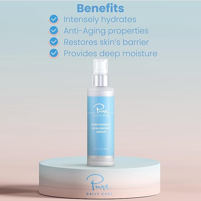 Pure Daily Care High Energy Hyaluronic Serum (4 Fl. Oz) - Hydrating Clinical Grade Hyaluronic Acid.-Velvo Beauty