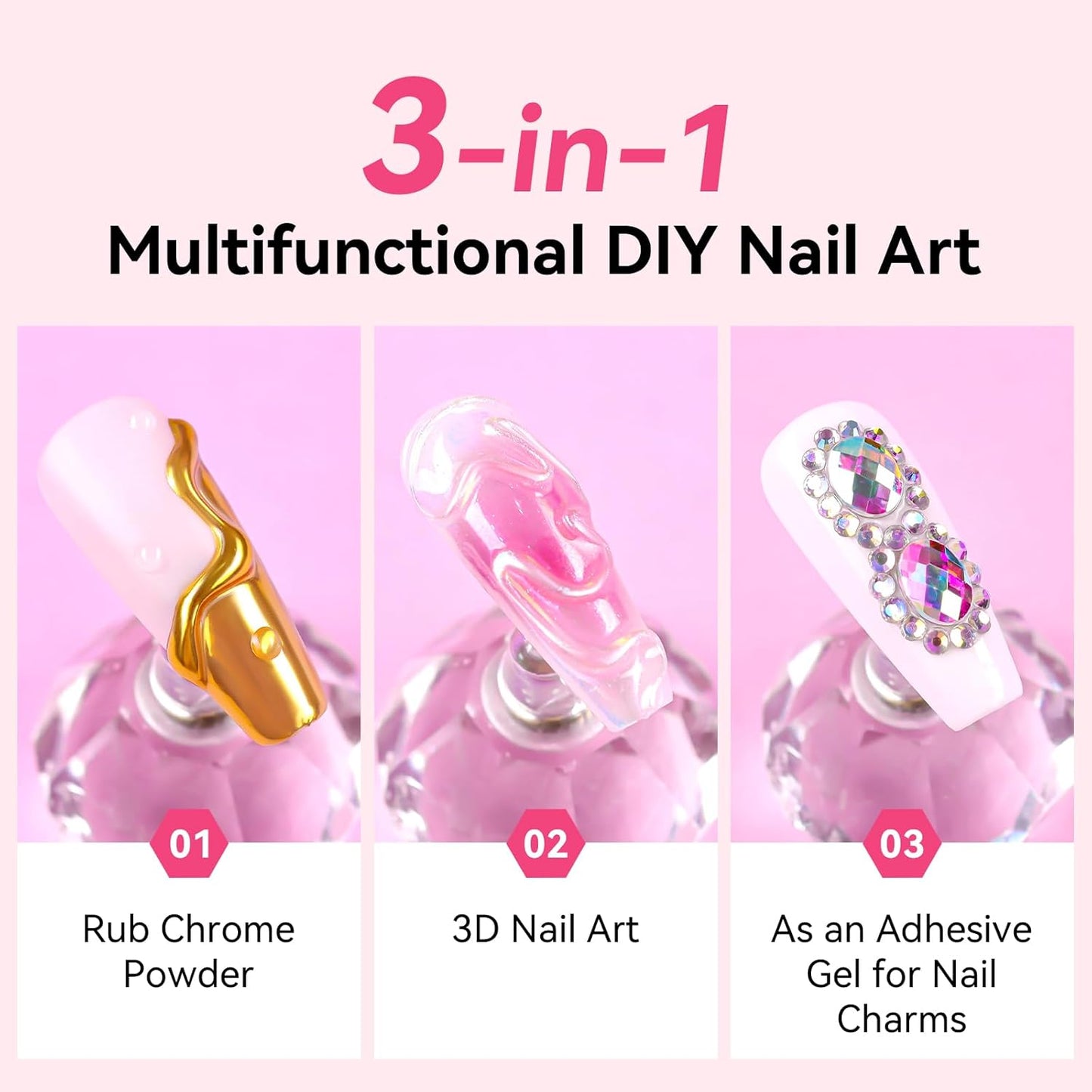 Makartt 3D Gel Nail Art & Chrome Nail Powder Kit: 15g Sculpting Gel for Nail Art DIY No wipe 3D Molding and Metallic Chrome Powder Set for Decoration Manicure Pedicure Use-Velvo Beauty